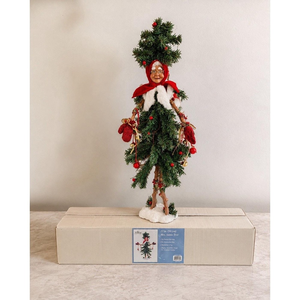 VTG Mrs Santa Posable Tree Christmas Decoration Holiday Elegance 22" W/ Box